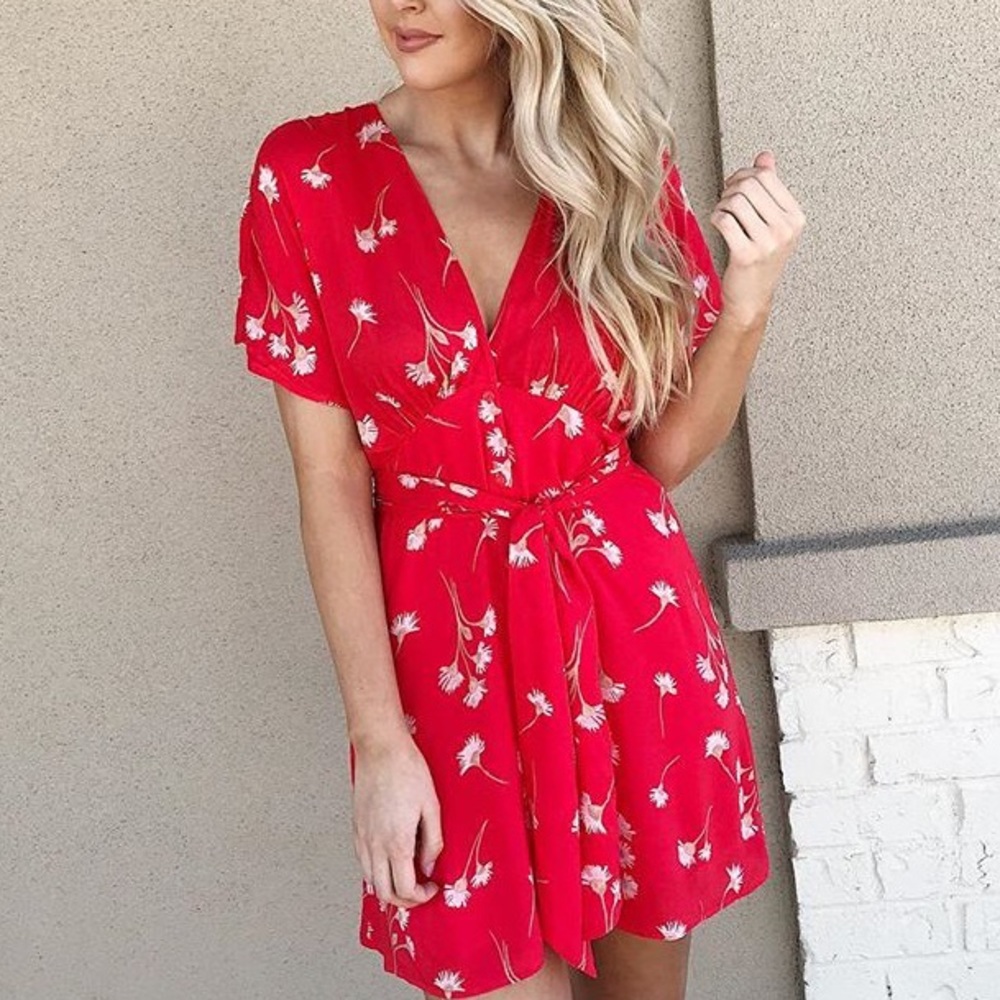 Red low neck backless sundress/ flutter sleeves